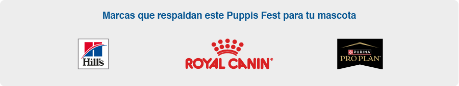 Banner marcas que respaldan el Puppis Fest ( Hills, Royal Canin, Pro Plan)